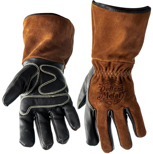 Defiant Metal MIG Welding Gloves - Premium Black Cow Leather (Medium)