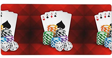 Mauspad mit Spielkarten und Würfel-Druck, 40,6 x 90,2 cm, erweitertes Gaming-Mauspad, rutschfeste Gummiunterseite für Büro, Gaming, Arbeit, Zuhause