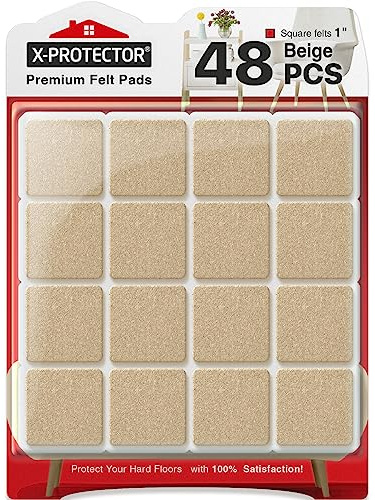 Chair Pads Floor Protectors X-PROTECTOR 48 PCS 25mm - Felt Furniture Pads - Premium Chair Feet Protectors - Protect Wood Floors with Chair Leg Floor Protector (Square, Beige)!