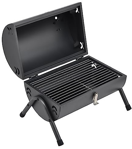 Barbecue portatile in acciaio inox a carbonella barbecue all'aperto a botte griglia bifacciale pieghevole barbecue a tamburo con fori di ventilazione adatto per giardino campeggio picnic viaggio festa