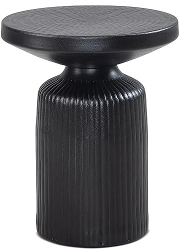 Wohnling Beistelltisch Rund 40x40x50 cm Metall Schwarz Wellen-Muster | Anstelltisch in Hammerschlag-Optik, Sofatisch Aluminium elegant, Dekotisch handgefertigt, jedes Stück ein Unikat