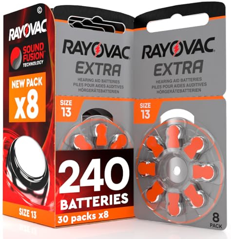 240 Batterien für Hörgeräte Rayovac Extra Größe 13 Orange Udivita - 30 Blister à 8 Batterien