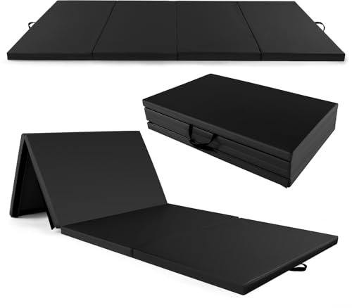 COSTWAY 300 x 120 x 5 cm Weichbodenmatte, Gymnastikmatte klappbar, Turnmatte aus PU mit Kletterverschluss & Tragegriffen, Fitnessmatte Yogamatte Zuhause für Gymnastik, Yoga (Schwarz)