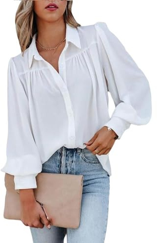 BrOleo Camicia da Donna in Raso di Chiffon Pieghettato alla Moda Camicia a Tunica a Maniche Lunghe con Palloncino Camicia in Chiffon Lucido Top da Festa Casual Camicetta da Ufficio Casua