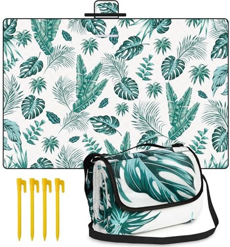 HAUSPROFI Picknickdecke 200x300, wasserdicht & isoliert - XXL Outdoor Decke für Picknick, Strand, Camping. Kompakt, leicht zu tragen, mit Baumwolle gepolstert, Inkl. Tragegriff & Heringe, Waschbar