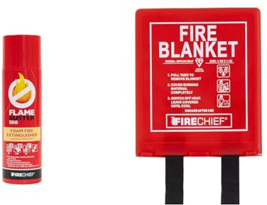 Firechief Flamebuster 500ml All in 1 Fire Extinguisher and Firechief BPR1/K100-P Fire Blanket, Rigid Case, 1.1 m x 1.1 m, Red - Ideal for Homes and Kitchens