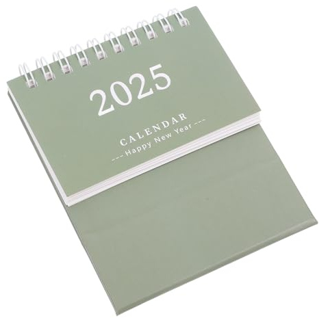 Mini-Tischkalender 2024-2025, Kleiner Stehkalender Zum Aufstellen Mit Spiralbindung, Cartoon-Design Für Büro, Zuhause Und Schule, Grün, 9.5 X 7.5 X 7 Cm