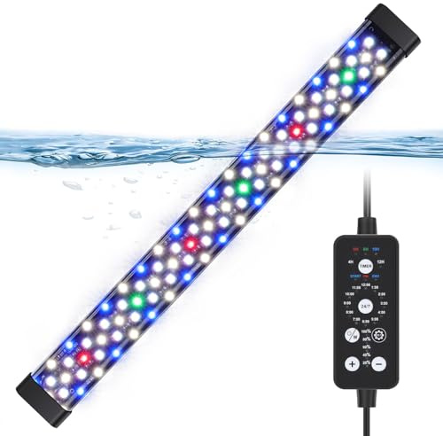 hygger Sommergibile Illuminazione per Acquario,24/7 Spettro Completo Luce LED per Acquario,17W Submersible Lampada Aquarium LED con 9 Colori per Acquario da 51-89cm Tank