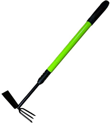 Azada y cultivadora de jardín,Azada de jardinería, Herramienta de jardinería con azada telescópica para cultivador de suelo con mango largo, Horquilla de rastrillo de azada cultivadora de doble cabeza