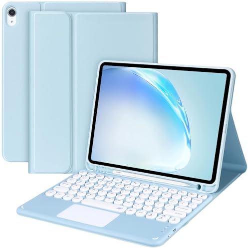 YMXuan Case with Touchpad Keyboard for iPad Air 11 Inch (M4 2026/M3 2025/M2 2024), Detachable Wireless Keyboard for iPad Air 5th/4th Generation 10.9 Inch, Soft TPU Back Cover with Pencil Holder (Blue)