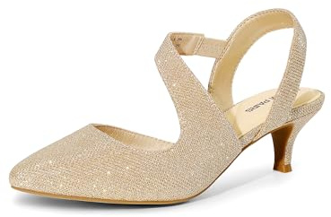 DREAM PAIRS Kattunge klackar för kvinnor stängd tå spetsig tå låg klack rempumps festdans bröllopsklänning skor för kvinnor, Guld, 40.5 EU