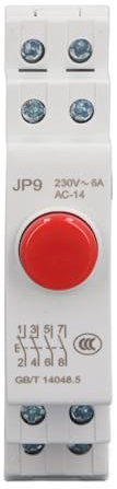 2NO 2NC Drucktastenschalter, AC 230 V, DIN-Schienen-Drucktaste für Magnetisches Starterschütz, Elektrische Leitungssteuerung JP9 (Rot)