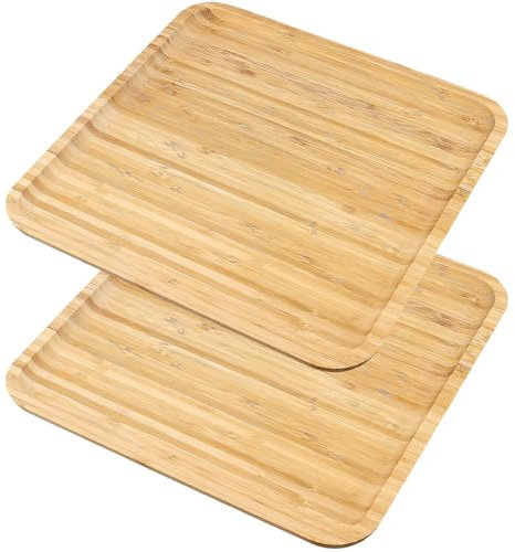 KEILEOHO 2 bandejas de bambú cuadradas de 30 x 30 x 2 cm, bandeja de madera cuadrada de bambú, bandeja para servir, para cocina, decoración