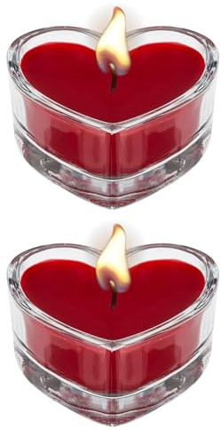 AKH® Heart Shaped Candles in Glass Jar Holder | Pack Of 2 | Romantic Valentine's Day Candles, Ideal for Weddings, Home Décor, and Special Occasions | Love Heart Tea Lights | 4.5CM