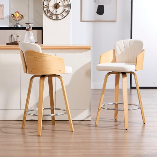 chairus Tabourets de Bar 2PCS, Chaise Haute Bar Bois, Beige