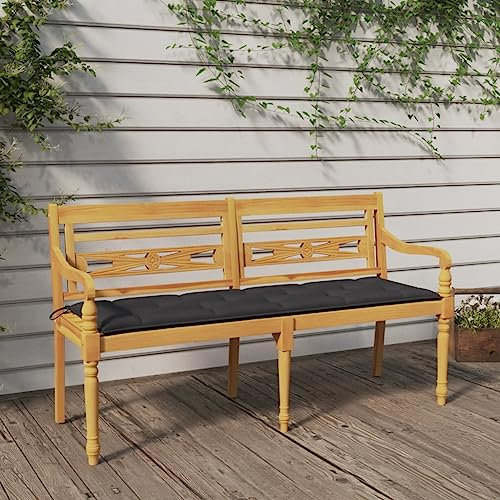 CINDERFUL Batavia-Bank mit Anthrazit Kissen 150 cm Massivholz Teak,Gepolsterte TeakholzGartenbank für entspannte Stunden im Freien Terrassen Sitzmöbel, Gartenbänke