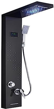 JYHUHGRG Termostatiskt duschblandarset, duschbeslag, blandare, svart badrum duschpanel, LED-duschpelare med digital display, borstad 8012-1, svart 8012-1