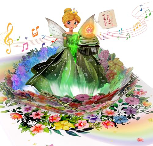 Musical Birthday Card, 3D Pop-up Birthday Card with Music & Lights & Blowable Candle – Perfect Happy Birthday Singing Card Gift for Girls, Granddaughter, Daughter, Niece