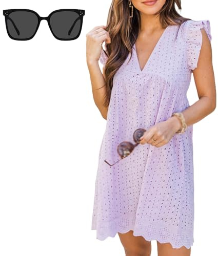 Generisch Pickelect Barboteuse California, robes Pickelect pour femme, robe californienne, barboteuse avec manches volants, poches et short, lilas, M