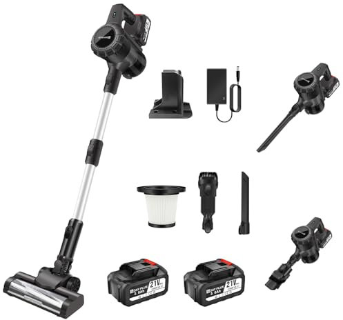 140W Vacuum Cleaner Cordless Powerful, 15000PA Self-Standing Stick Vacuums & Electric Brooms with LED, 2x1300mAh Battery, Portable Lightweight Handheld Upright Vacuum for Hard Floor Carpet Pet Hair