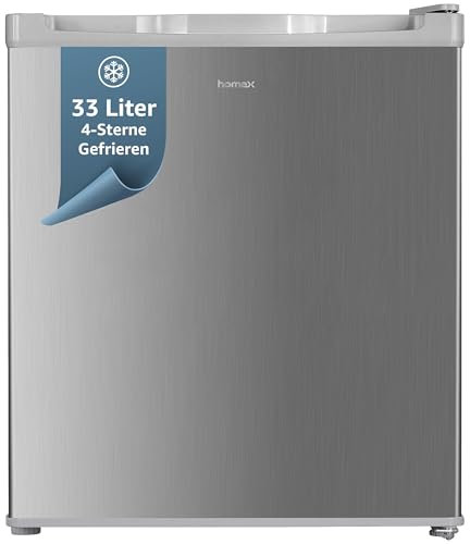 homeX Mini Gefrierschrank, Gefriertruhe klein - 33L Nutzinhalt, 4-Sterne Gefrierbox, freistehend, kompakte Tiefkühltruhe, Mini Freezer mit Temperaturregelung, kleiner Tiefkühlschrank, leise, silber
