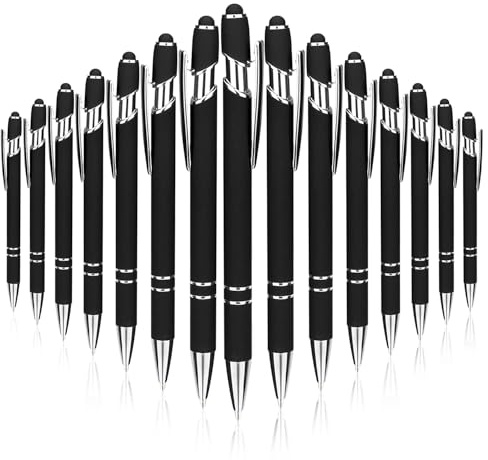 YWKJDDM Ballpoint Pen with Stylus Tip, 15PCS Retractable Ballpoint Pens, 2 in 1 Stylus Ballpoint Pen 1.0 mm Black Ink Metal Pen Stylus Pen for Work Colleagues Office Gift