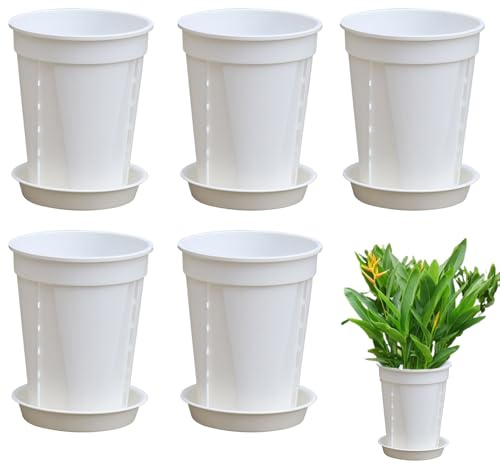 Jingyash Vasi per piante | Fioriera in vaso | 5 contenitori con vassoi di drenaggio per piantare finestre per interni patio portico balcone