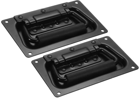 sourcing map Spring Loaded Recessed Handle 5.2 × 3.2 Inch Steel Surface Mount Handles Pull with Padded Grip for Cabinet Toolbox Storage Boxes (Black, Pack of 2)