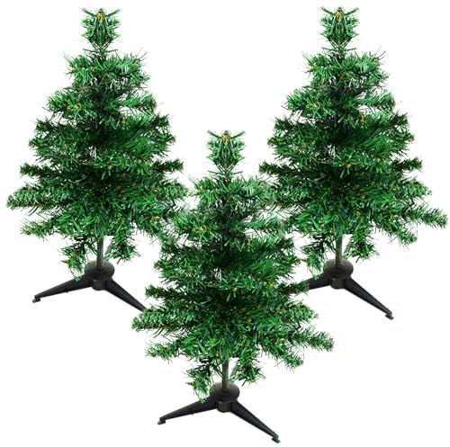 Mini Kunstweihnachtsbaum, 3 Stück 30CM Kleiner Weihnachtsbaum, Flammhemmend Weihnachtsbaum Klein, Künstlich Mini Christmas Tree, Kunststoffzweigen und-blättern, Dreieckiger Sockel(Grün)