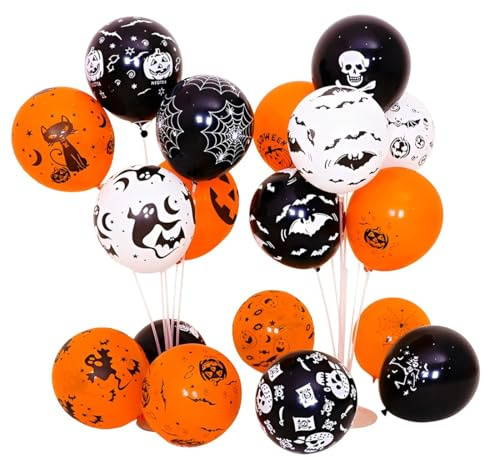 KUMSODE 50 Pezzi Palloncini Halloween, Nero Arancione Bianco Palloncini Elio Palloncini Decorazione Halloween Palloncini Coriandoli per Décorations de Halloween Carnaval Festa