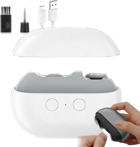 Coupe-ongles intelligent Imwing Easyclip, Coupe-ongles électrique Imwing Easy Clip, 𝐂oupe-𝐨ngles électrique avec lumière LED et boîte de rangement pour seniors (Blanc)