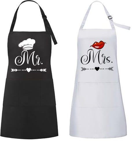 Zidoley 2 Pezzi Grembiuli da Cucina per Coppia, Regali di Coppia Casa, Regalo di Nozze per Matrimonio, Fidanzamento, San Valentino, Natale, Anno Nuovo (Mr. & Mrs)
