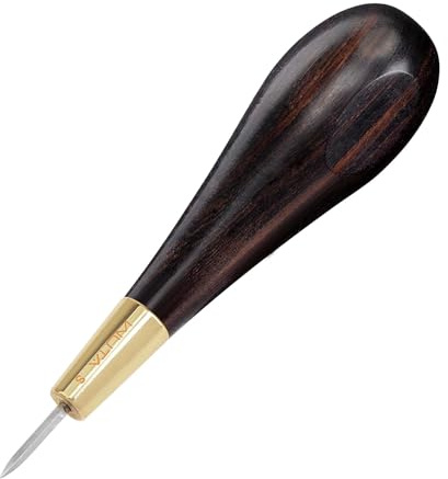 WUTA Leather Stitching Awl, Wood Handle Diamond Shape Blackwood & Brass Craft Tool, Handmade Sewing Tools DIY Leather Crafts with Storage Box（S）