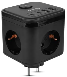 Huslog Steckdosenwürfel mit 3 AC Steckdosen & 4 USB (2× USB-C, 2× USB-A) – Mehrfachsteckdose 3680W, Kompakt, Flammhemmend, mit EIN/AUS-Schalter, ideal für Büro, Reise & Zuhause – Schwarz