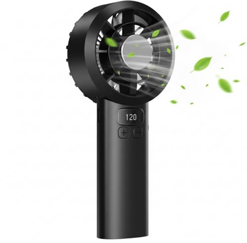 AICPAN Handventilator - Mini Ventilator 3000mAh Handventilator Akku Aufladbar, 1-120 Stufen einstellbar mit LED-Display, leiser Taschenventilator, Sommer-Essentials für Reise, Outdoor, Büro, Schwarz