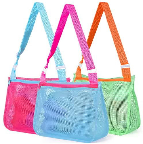 3 Stück Strandspielzeug Tasche, Tasche für Sandspielzeug Kinder, Muschel Sammeltasche, Netztasche für Sandspielzeug, Spielzeug Aufbewahrungstasche mit Reißverschluss, Schwimmbad, Camping, Reisen (B)