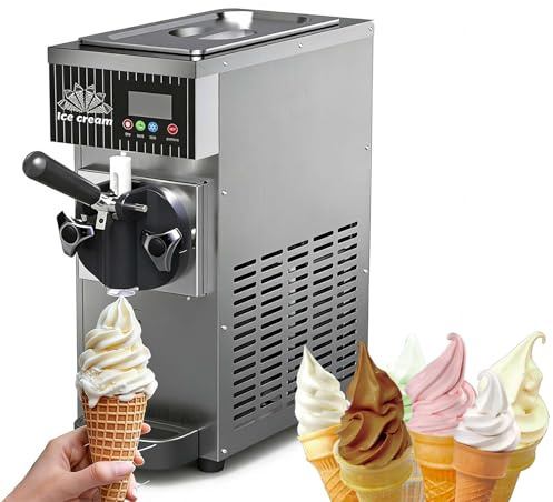 Máquina Comercial de Helado Soft, Fabricador de Helado Suave De Mostrador con Compresor de 450W, Auto Limpieza, Panel LCD y Rendimiento de 4-5 L/H para Restaurantes, Heladerías(Gray)