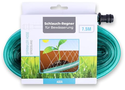 Manguera de goteo de 750 cm, color verde, sistema de riego con función de pulverización, aspersor de manguera de agua para jardín, bancal, patio y césped, listo para conectar y ahorrar agua, riego de