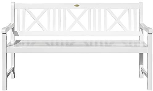 Garden Pleasure Landhausbank Lübeck, 3-Sitzer Gartenbank weiß Washed, Länge 160 cm, Parkbank aus Eukalyptus, Holzbank für Balkon, Terrasse, Garten