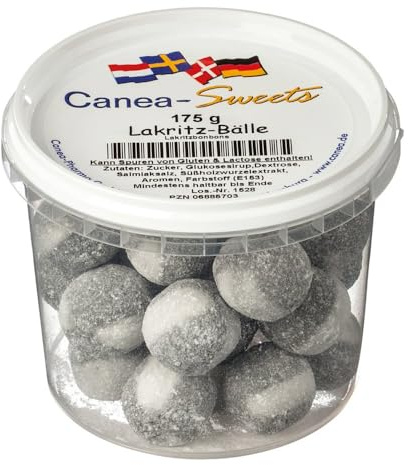 Canea-Sweets Gezuckerte Lakritzbonbons mit Pulverkern, CANEA Sweets Lakritz Bälle Dose, 1er Pack (1 x 175 g)