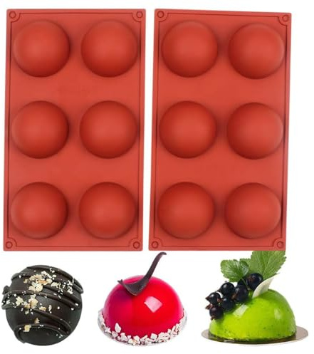 BAKER DEPOT 6 Holes Hot Chocolate Bomb Mold Dome Silicone Mould For Chocolate Cake Jelly Pudding Handmade Soap Round Shape Circle Cake Moulds Dia: 2 1/2 inches, Set of 2