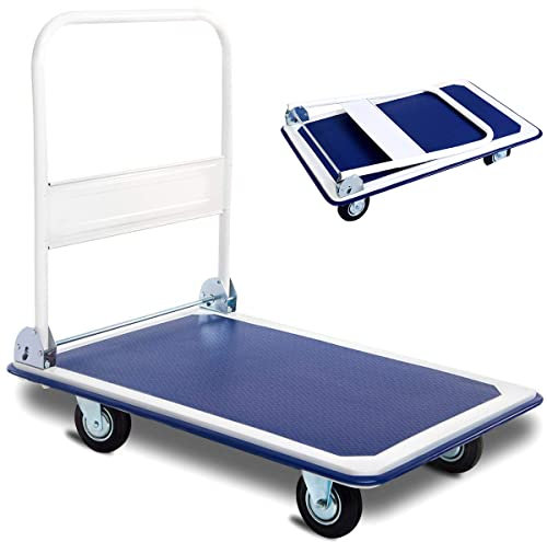 COSTWAY Chariot de Transport Chariot à Plateforme Pliant Hauteur Réglable avec 4 Roues en Caoutchouc Charge de 300 kg