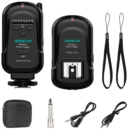 AODELAN Wireless Flash Trigger Transmitter and Receiver Set, Wireless Remote Speedlite Trigger with 3.5mm PC Receiver for Flash Units with Universal Hot Shoe