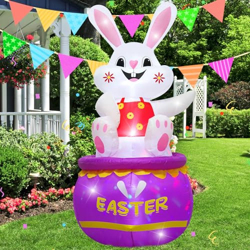 1.5M Easter Bunny Outdoor Inflatable Decoration Build-in LED Lights, Easter Rabbit Holiday Decoration for Indoor Outdoor Yard,Garden, Lawn