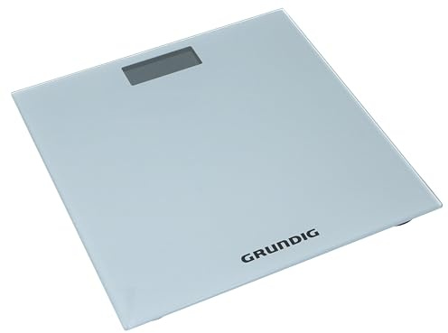 Grundig Personenwaage Digital - Waage Personen bis 180 kg - Wage für Körpergewichtsmessungen in kg/lb - Körperwaage bis 500 g genau - Digitalwaage mit Digitalanzeige - Silber - Glas