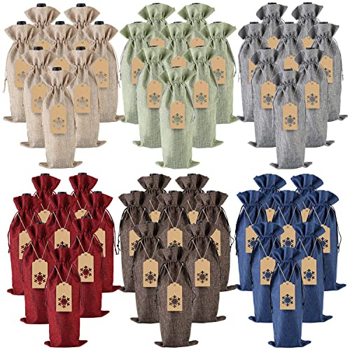 Bolsas De Regalo De Vino De Arpillera, 24 Fundas Para Botellas De Vino Con Cordón De Yute Con Etiquetas Y Cuerdas Para Navidad, Boda, Viajes, Cumpleaños, Fiesta De Vacaciones