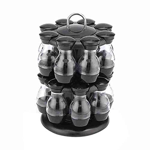 ohfruit 8/16-Jar Revolving Spice Rack, 1/2 Tier Seasoning Organizer, for Kitchen Countertop Carousel Herb Spice Storage Holder (Black) B