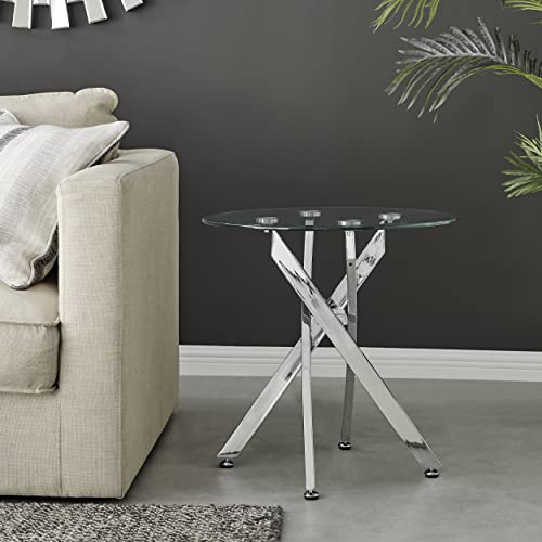 Furniturebox UK Novara Round Clear Tempered Glass and Silver Chrome Leg Living Room Side End Table