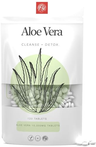 Fitness Health Aloe Vera 10,000mg 120 Tablets Colon Cleanse & Digestion Support - Healthy Hair, Skin, and Nails - High Strength Supplements - Herb - GMP Ratified
