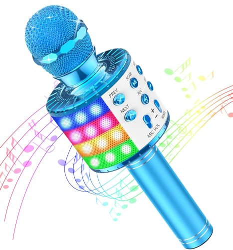 GeschenPark Microphone sans Fil Karaoké avec Lumière LED, Microphone Enfants Micro Karaoke Jouet Cadeaux de Noël pour Enfants Fille Adulte, Compatible avec Android/iOS/PC/Smartphone